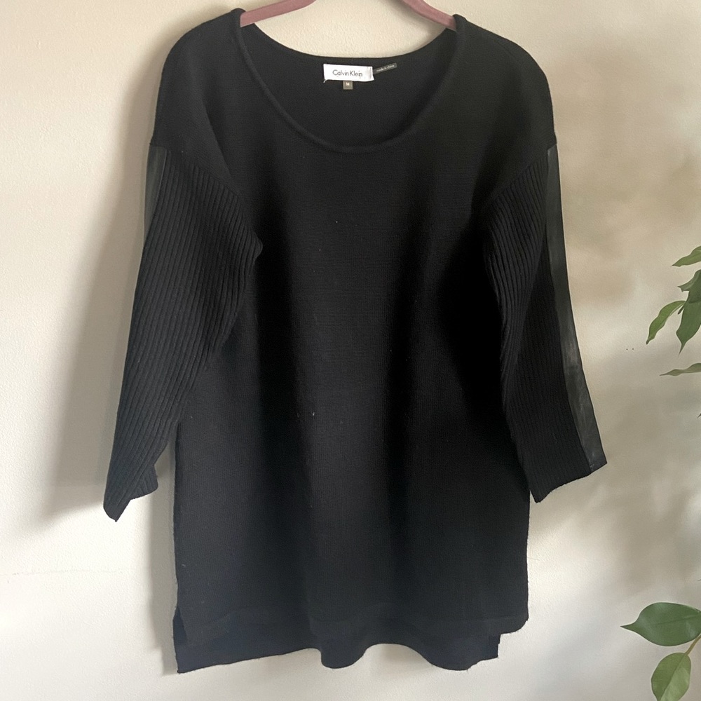 Calvin Klein sweater pleather striped sleeves